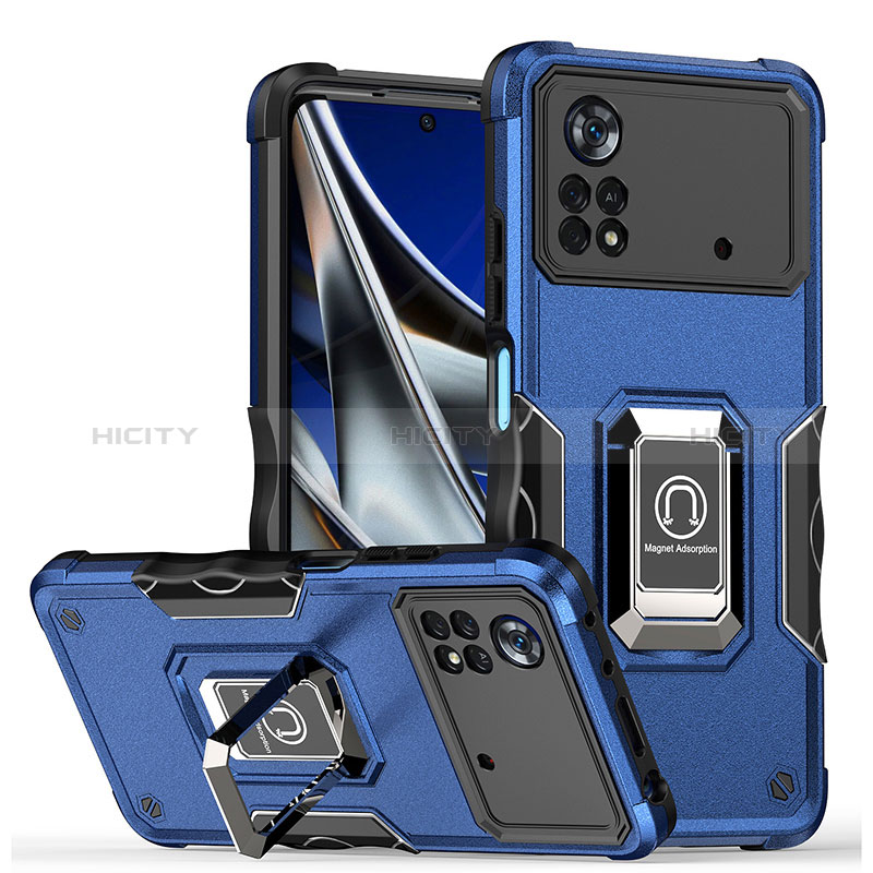 Funda Bumper Silicona y Plastico Mate Carcasa con Magnetico Anillo de dedo Soporte QW1 para Xiaomi Poco X4 Pro 5G