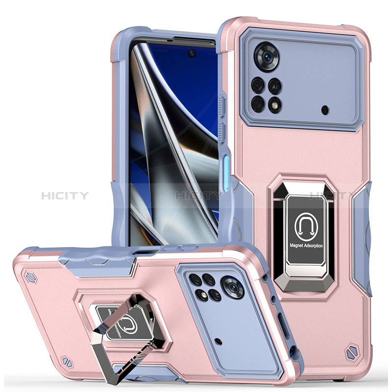 Funda Bumper Silicona y Plastico Mate Carcasa con Magnetico Anillo de dedo Soporte QW1 para Xiaomi Poco X4 Pro 5G