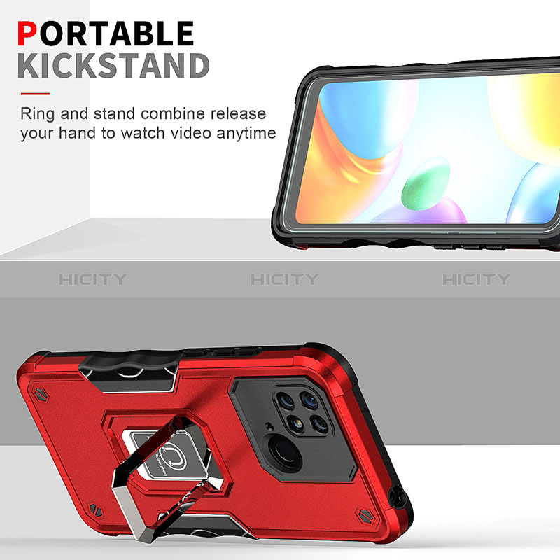 Funda Bumper Silicona y Plastico Mate Carcasa con Magnetico Anillo de dedo Soporte QW1 para Xiaomi Redmi 10 Power