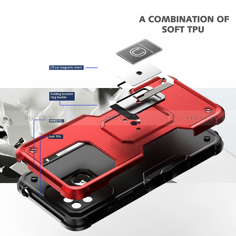 Funda Bumper Silicona y Plastico Mate Carcasa con Magnetico Anillo de dedo Soporte QW1 para Xiaomi Redmi 10 Power