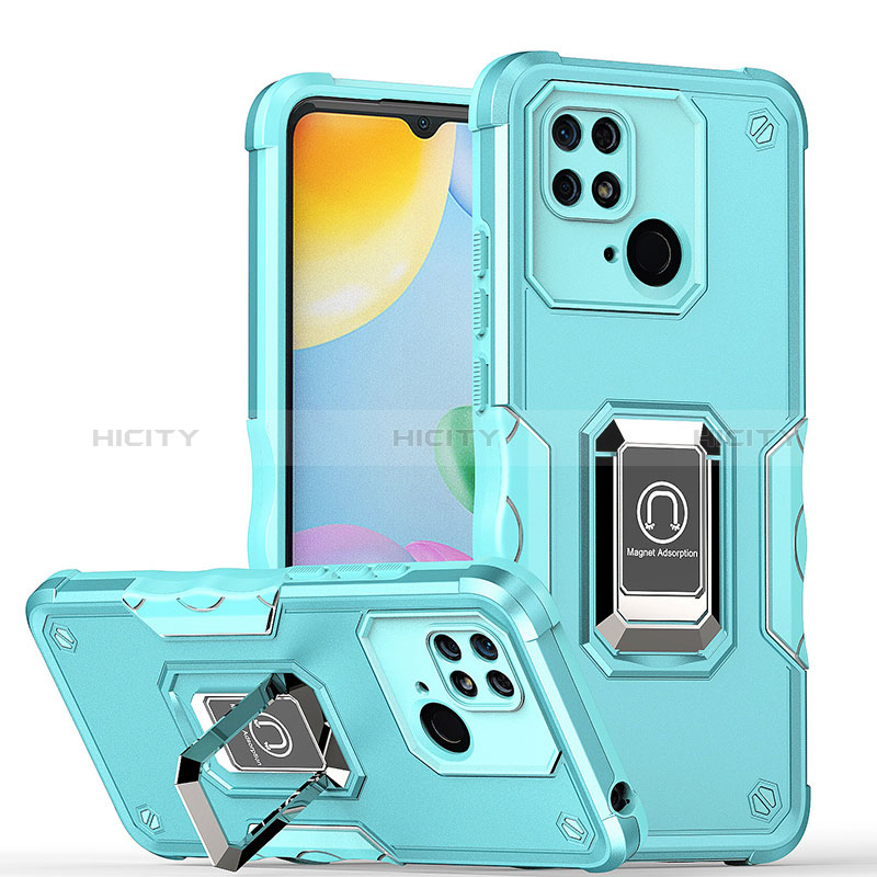 Funda Bumper Silicona y Plastico Mate Carcasa con Magnetico Anillo de dedo Soporte QW1 para Xiaomi Redmi 10 Power