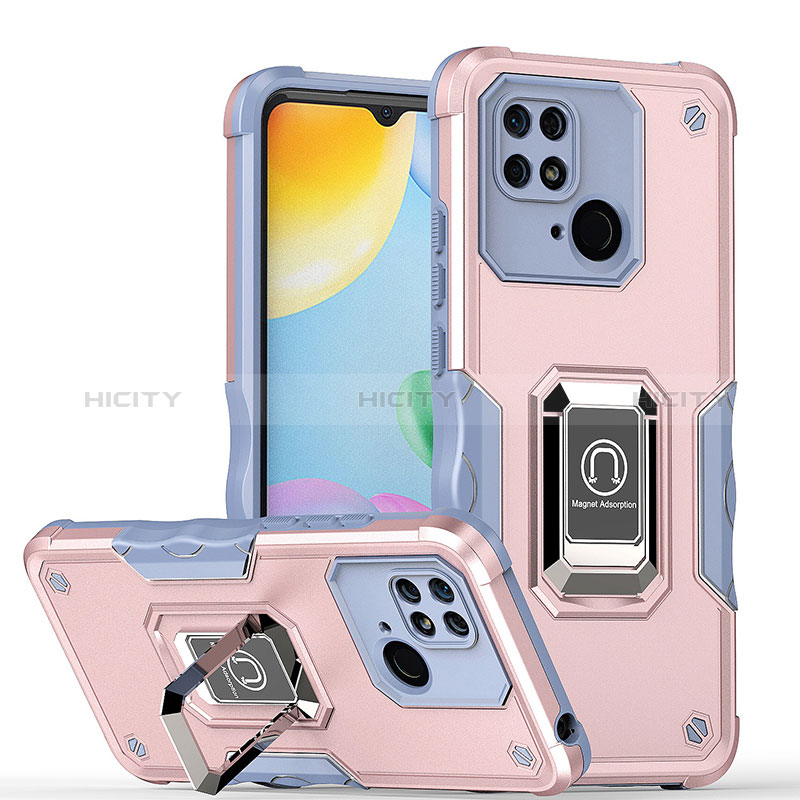 Funda Bumper Silicona y Plastico Mate Carcasa con Magnetico Anillo de dedo Soporte QW1 para Xiaomi Redmi 10 Power Rosa