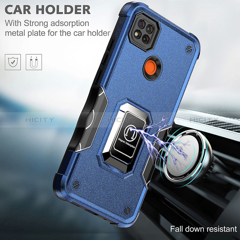 Funda Bumper Silicona y Plastico Mate Carcasa con Magnetico Anillo de dedo Soporte QW1 para Xiaomi Redmi 9 Activ