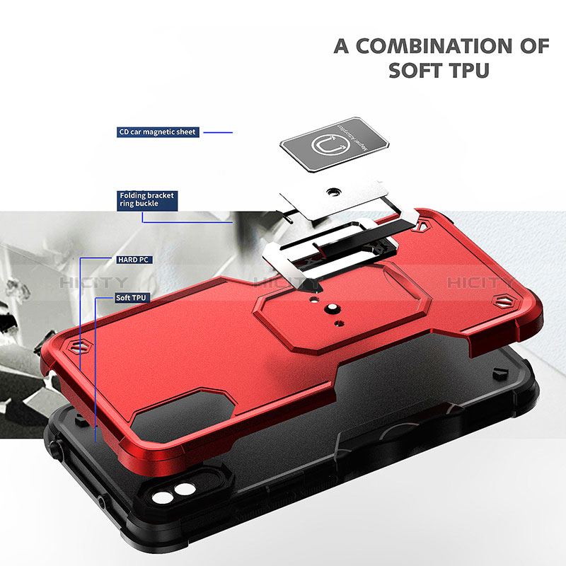 Funda Bumper Silicona y Plastico Mate Carcasa con Magnetico Anillo de dedo Soporte QW1 para Xiaomi Redmi 9A