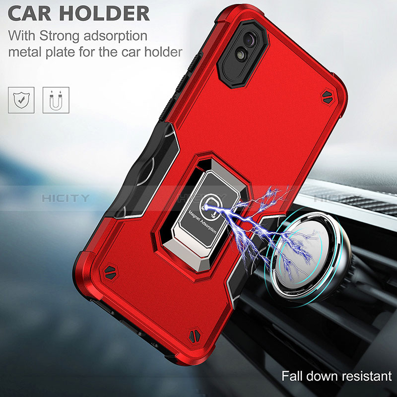 Funda Bumper Silicona y Plastico Mate Carcasa con Magnetico Anillo de dedo Soporte QW1 para Xiaomi Redmi 9A