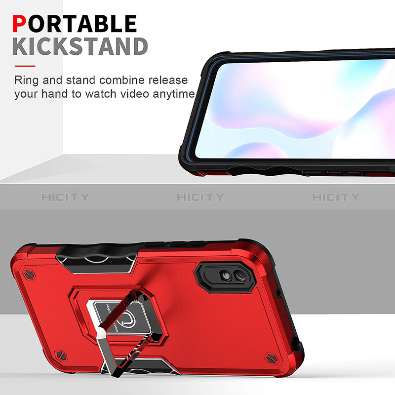 Funda Bumper Silicona y Plastico Mate Carcasa con Magnetico Anillo de dedo Soporte QW1 para Xiaomi Redmi 9A