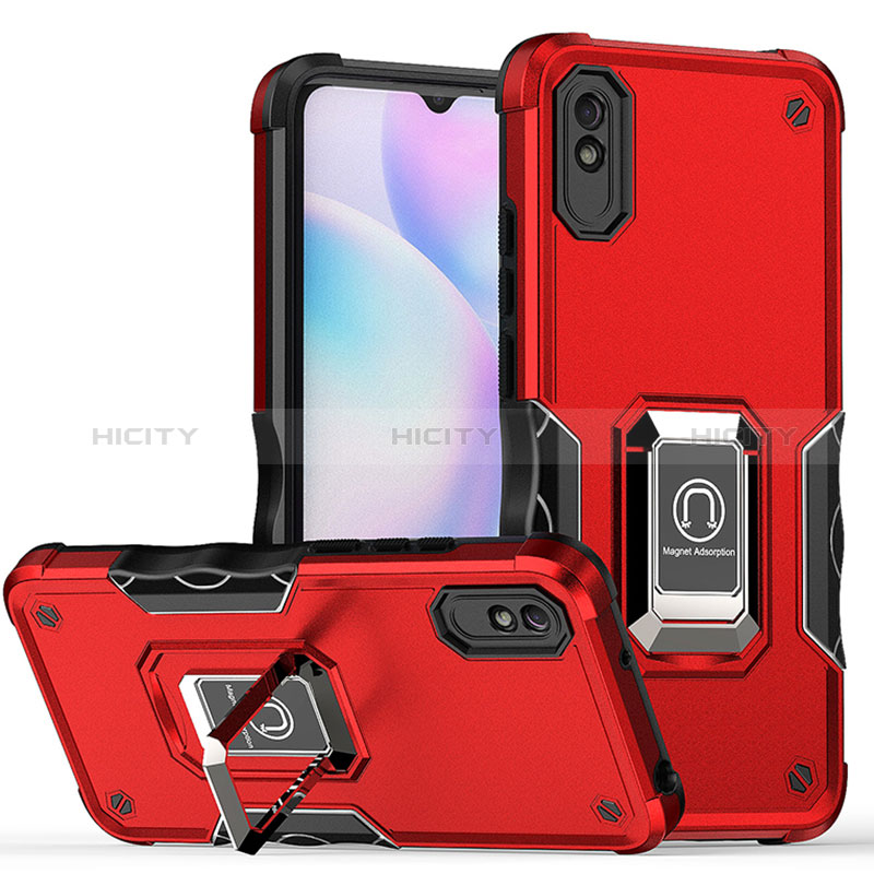 Funda Bumper Silicona y Plastico Mate Carcasa con Magnetico Anillo de dedo Soporte QW1 para Xiaomi Redmi 9A