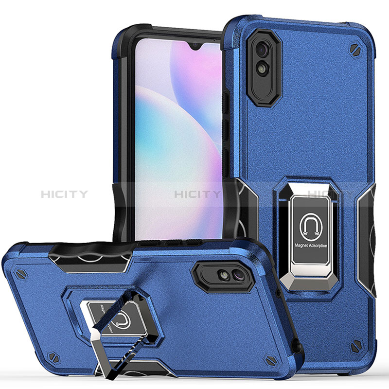 Funda Bumper Silicona y Plastico Mate Carcasa con Magnetico Anillo de dedo Soporte QW1 para Xiaomi Redmi 9A