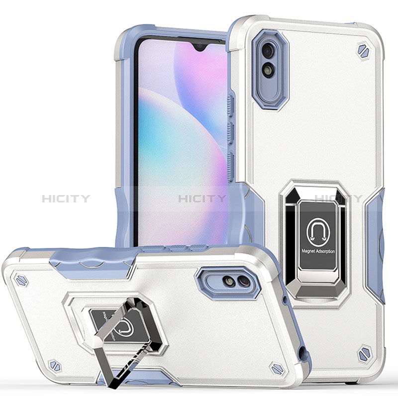 Funda Bumper Silicona y Plastico Mate Carcasa con Magnetico Anillo de dedo Soporte QW1 para Xiaomi Redmi 9A Blanco