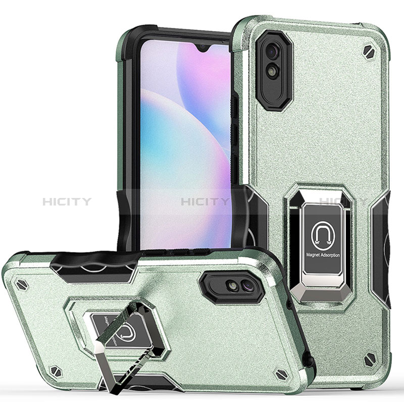 Funda Bumper Silicona y Plastico Mate Carcasa con Magnetico Anillo de dedo Soporte QW1 para Xiaomi Redmi 9A Menta Verde