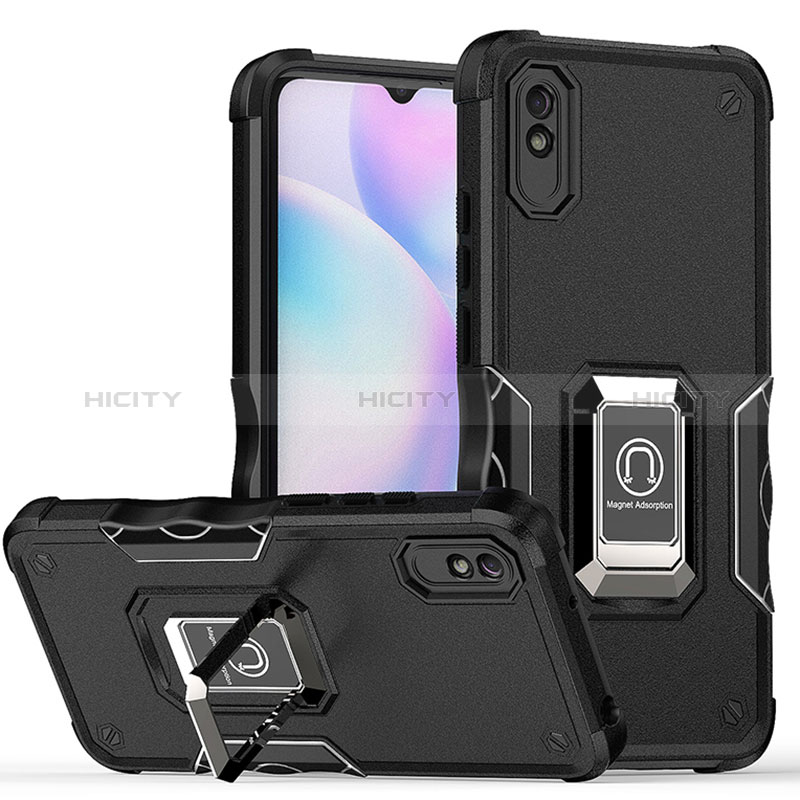 Funda Bumper Silicona y Plastico Mate Carcasa con Magnetico Anillo de dedo Soporte QW1 para Xiaomi Redmi 9AT