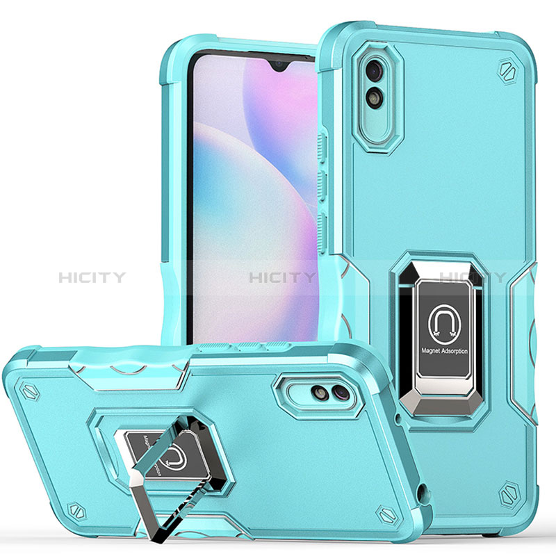 Funda Bumper Silicona y Plastico Mate Carcasa con Magnetico Anillo de dedo Soporte QW1 para Xiaomi Redmi 9AT