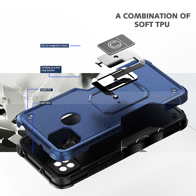 Funda Bumper Silicona y Plastico Mate Carcasa con Magnetico Anillo de dedo Soporte QW1 para Xiaomi Redmi 9C NFC
