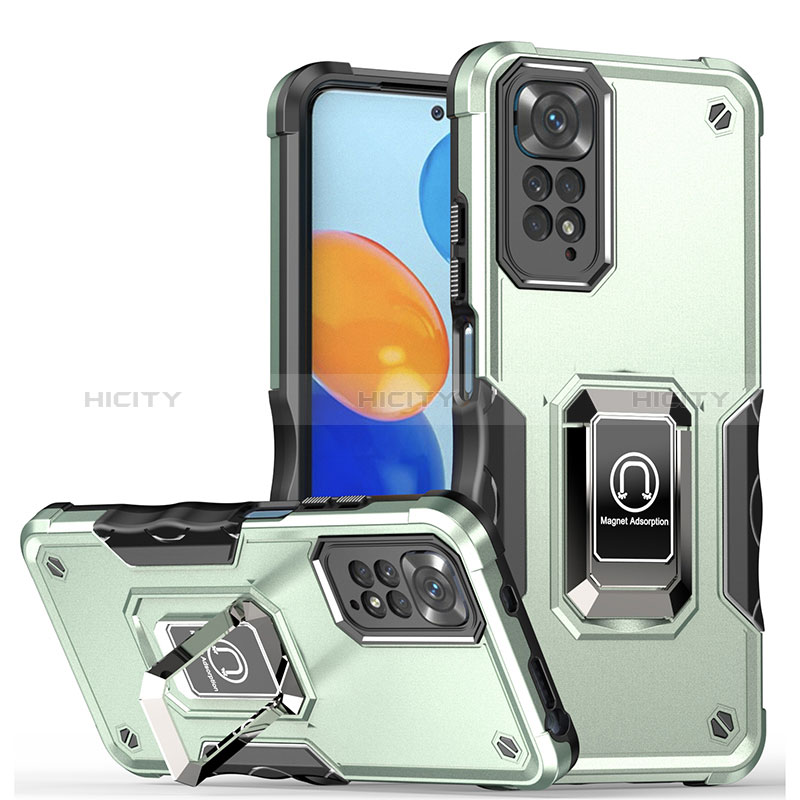 Funda Bumper Silicona y Plastico Mate Carcasa con Magnetico Anillo de dedo Soporte QW1 para Xiaomi Redmi Note 11 4G (2022)