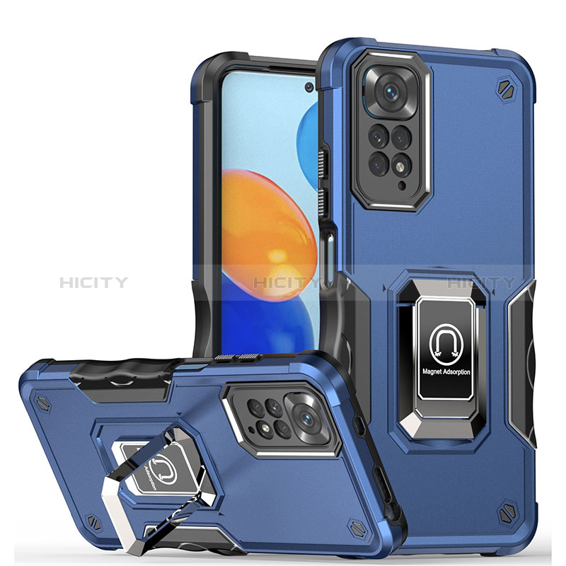 Funda Bumper Silicona y Plastico Mate Carcasa con Magnetico Anillo de dedo Soporte QW1 para Xiaomi Redmi Note 11 4G (2022)