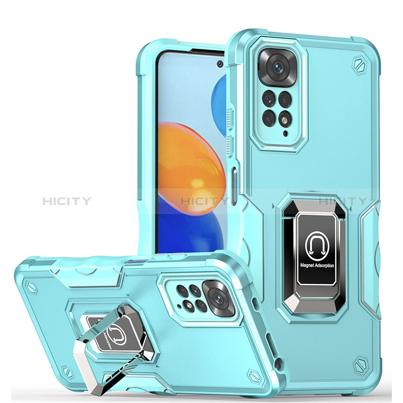 Funda Bumper Silicona y Plastico Mate Carcasa con Magnetico Anillo de dedo Soporte QW1 para Xiaomi Redmi Note 11 Pro 4G