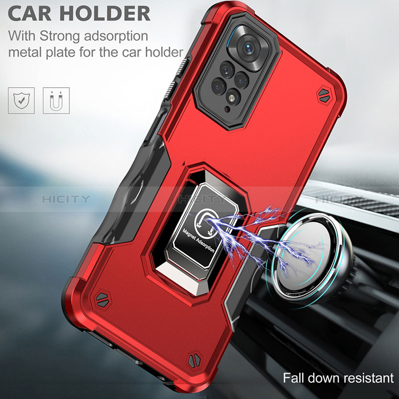 Funda Bumper Silicona y Plastico Mate Carcasa con Magnetico Anillo de dedo Soporte QW1 para Xiaomi Redmi Note 11S 4G