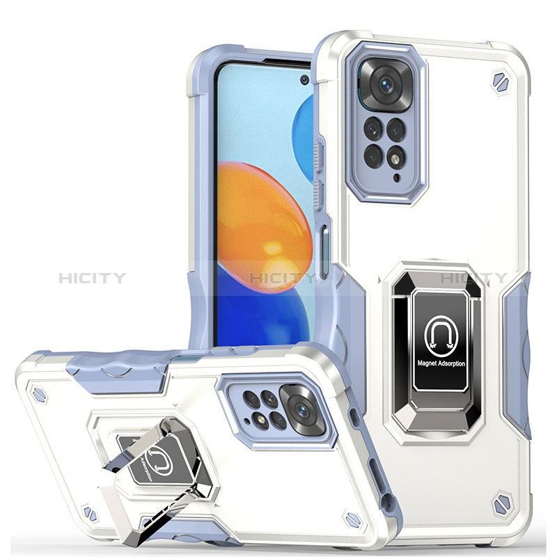 Funda Bumper Silicona y Plastico Mate Carcasa con Magnetico Anillo de dedo Soporte QW1 para Xiaomi Redmi Note 11S 4G