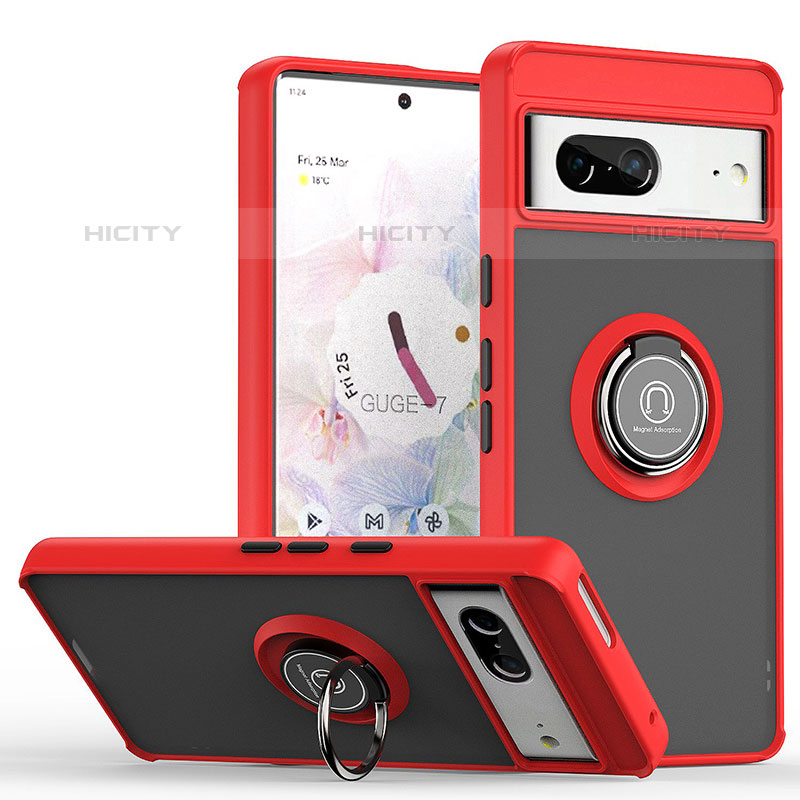 Funda Bumper Silicona y Plastico Mate Carcasa con Magnetico Anillo de dedo Soporte QW2 para Google Pixel 7 5G