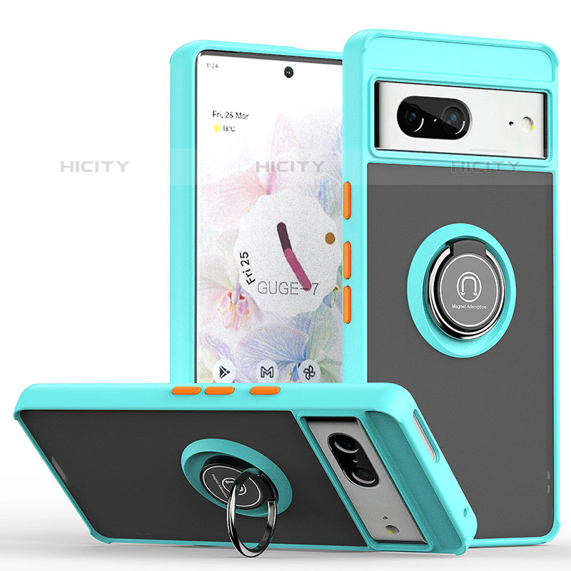 Funda Bumper Silicona y Plastico Mate Carcasa con Magnetico Anillo de dedo Soporte QW2 para Google Pixel 7 5G