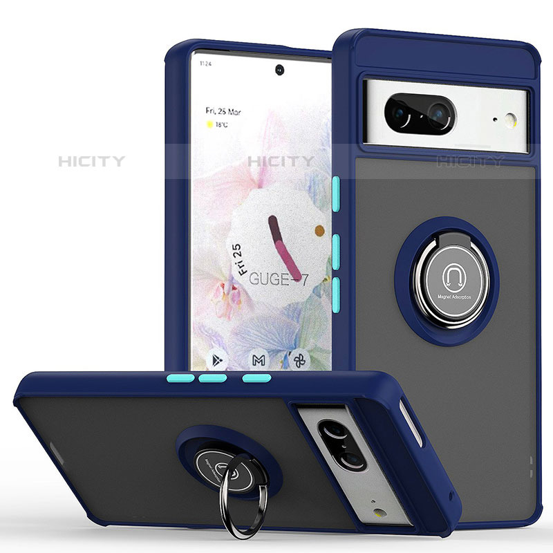 Funda Bumper Silicona y Plastico Mate Carcasa con Magnetico Anillo de dedo Soporte QW2 para Google Pixel 7 5G