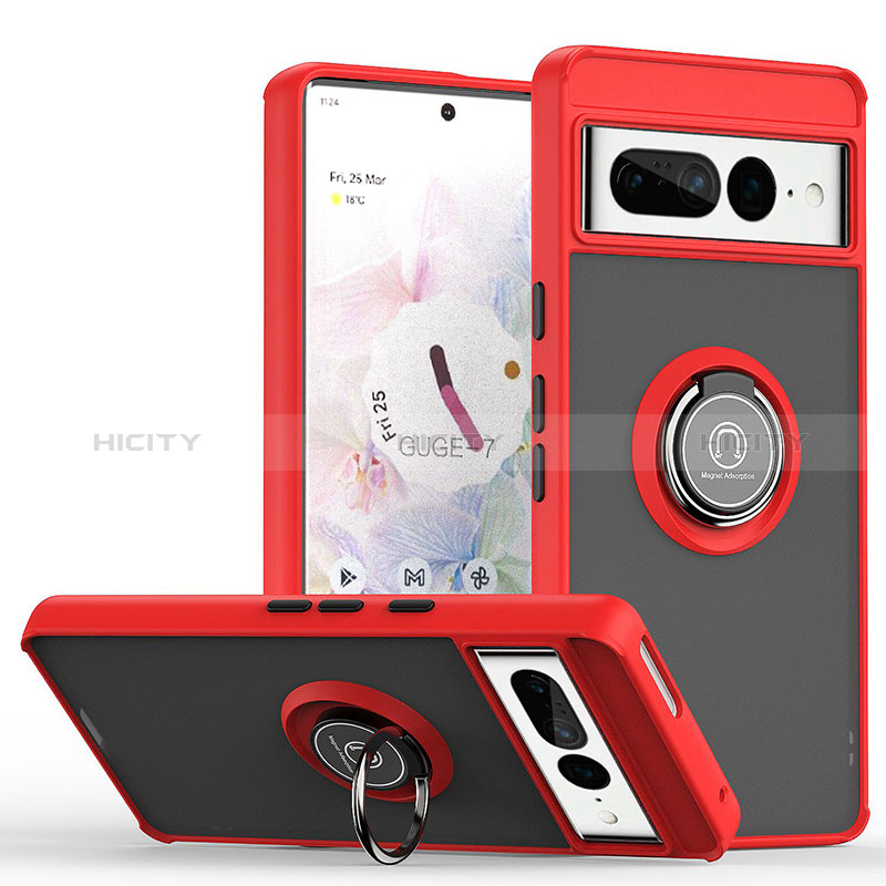 Funda Bumper Silicona y Plastico Mate Carcasa con Magnetico Anillo de dedo Soporte QW2 para Google Pixel 7 Pro 5G