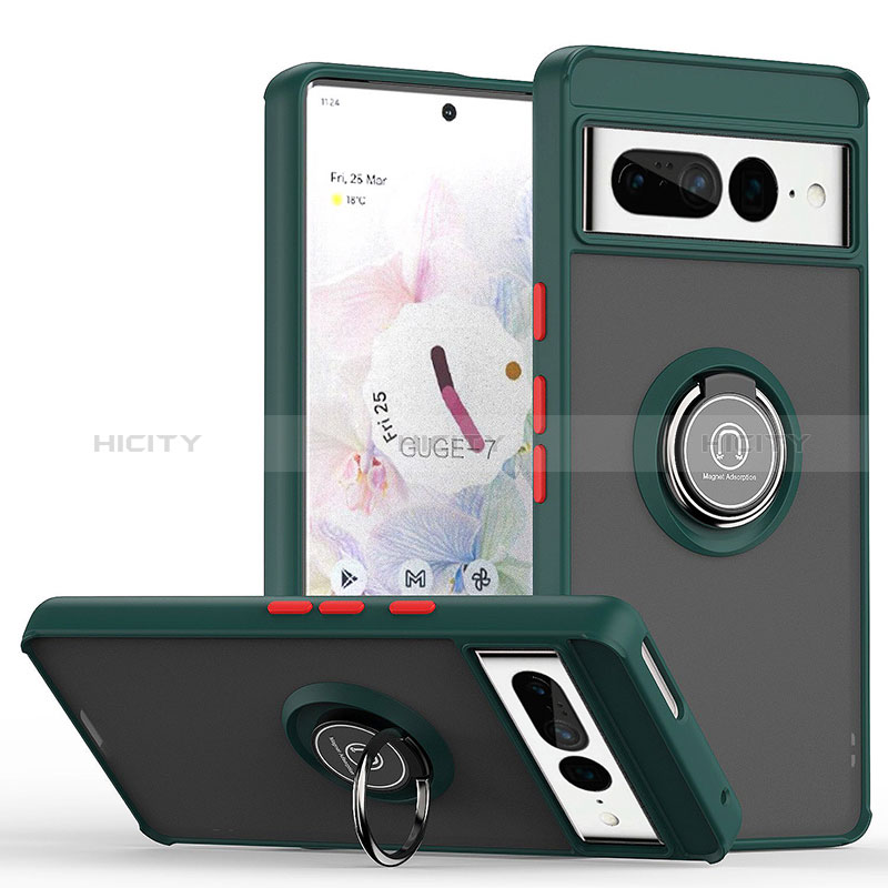 Funda Bumper Silicona y Plastico Mate Carcasa con Magnetico Anillo de dedo Soporte QW2 para Google Pixel 7 Pro 5G