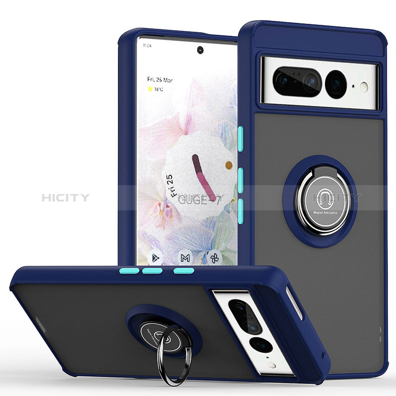 Funda Bumper Silicona y Plastico Mate Carcasa con Magnetico Anillo de dedo Soporte QW2 para Google Pixel 7 Pro 5G