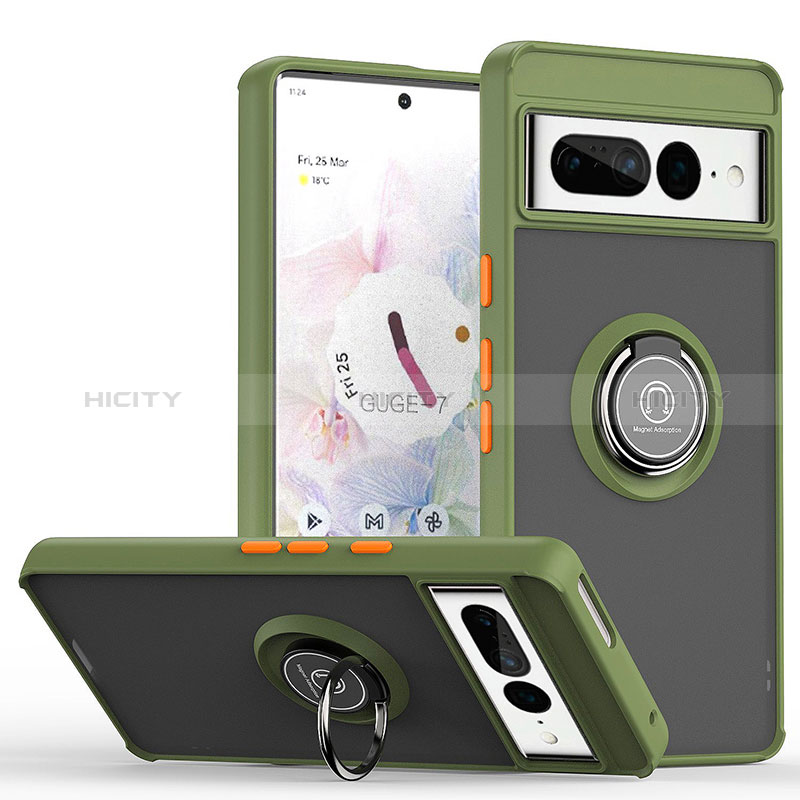 Funda Bumper Silicona y Plastico Mate Carcasa con Magnetico Anillo de dedo Soporte QW2 para Google Pixel 7 Pro 5G