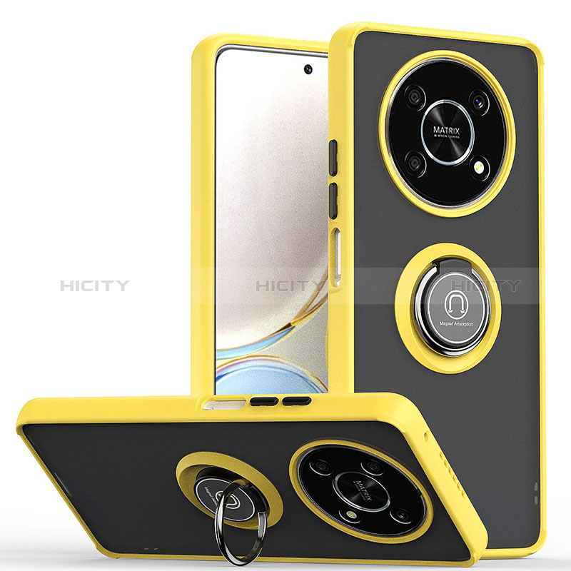 Funda Bumper Silicona y Plastico Mate Carcasa con Magnetico Anillo de dedo Soporte QW2 para Huawei Honor Magic4 Lite 5G Amarillo