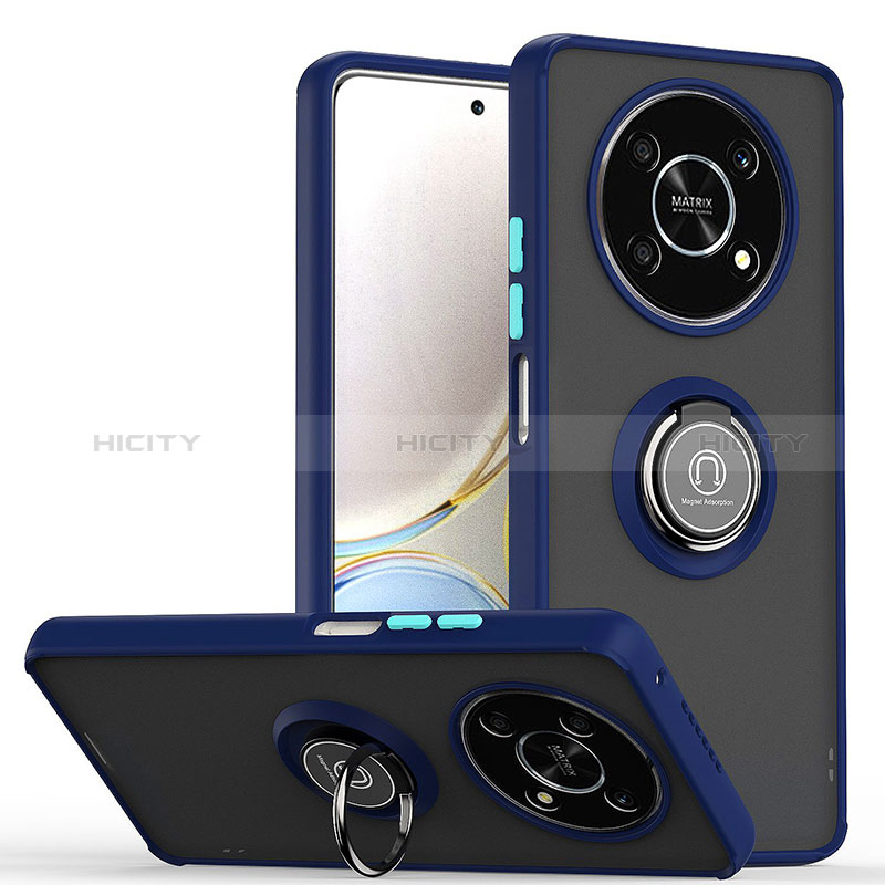 Funda Bumper Silicona y Plastico Mate Carcasa con Magnetico Anillo de dedo Soporte QW2 para Huawei Honor Magic4 Lite 5G Azul