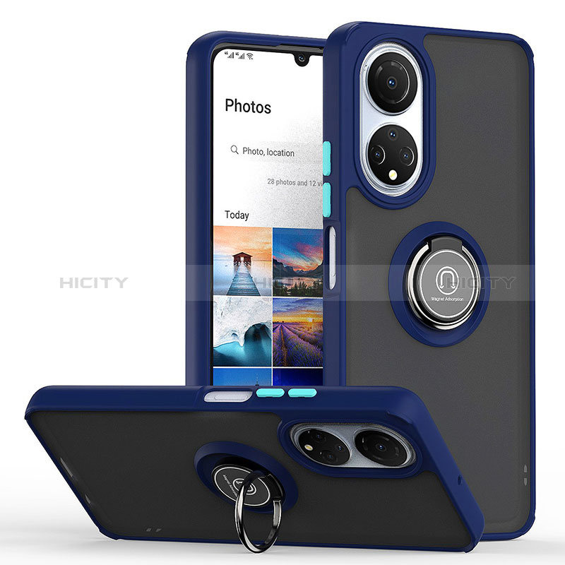 Funda Bumper Silicona y Plastico Mate Carcasa con Magnetico Anillo de dedo Soporte QW2 para Huawei Honor X7