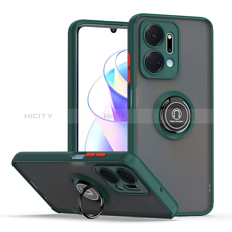 Funda Bumper Silicona y Plastico Mate Carcasa con Magnetico Anillo de dedo Soporte QW2 para Huawei Honor X7a