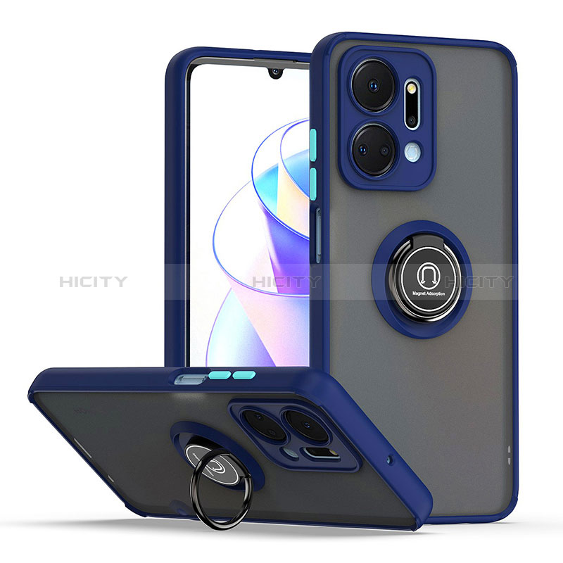 Funda Bumper Silicona y Plastico Mate Carcasa con Magnetico Anillo de dedo Soporte QW2 para Huawei Honor X7a