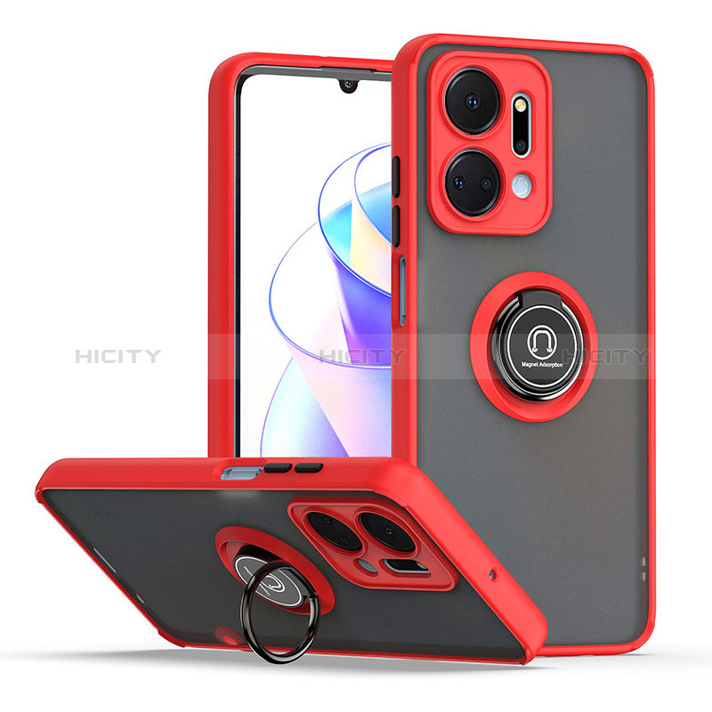 Funda Bumper Silicona y Plastico Mate Carcasa con Magnetico Anillo de dedo Soporte QW2 para Huawei Honor X7a Rojo