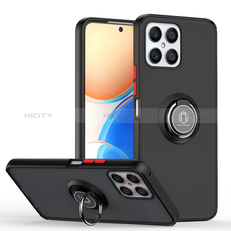 Funda Bumper Silicona y Plastico Mate Carcasa con Magnetico Anillo de dedo Soporte QW2 para Huawei Honor X8 4G