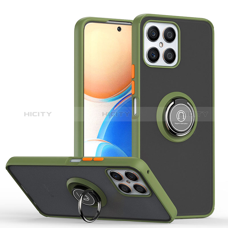 Funda Bumper Silicona y Plastico Mate Carcasa con Magnetico Anillo de dedo Soporte QW2 para Huawei Honor X8 4G Ejercito Verde