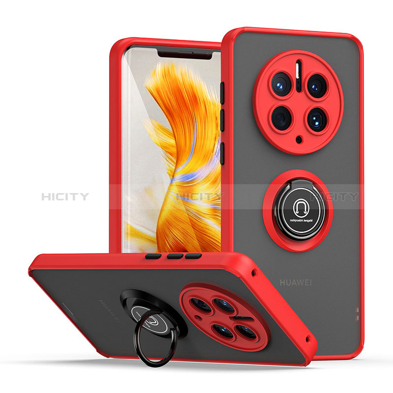 Funda Bumper Silicona y Plastico Mate Carcasa con Magnetico Anillo de dedo Soporte QW2 para Huawei Mate 50 Pro Rojo