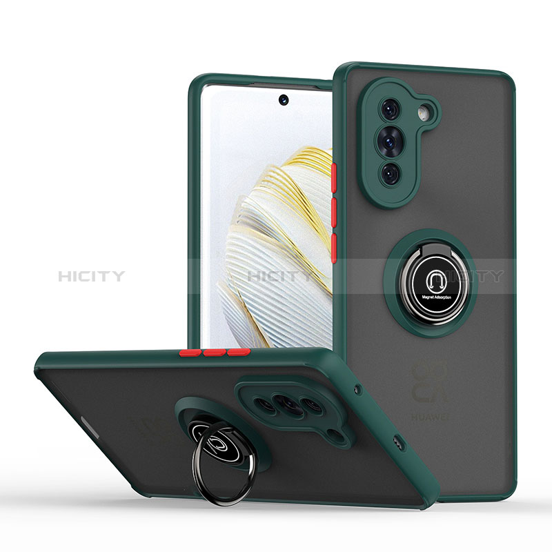 Funda Bumper Silicona y Plastico Mate Carcasa con Magnetico Anillo de dedo Soporte QW2 para Huawei Nova 10