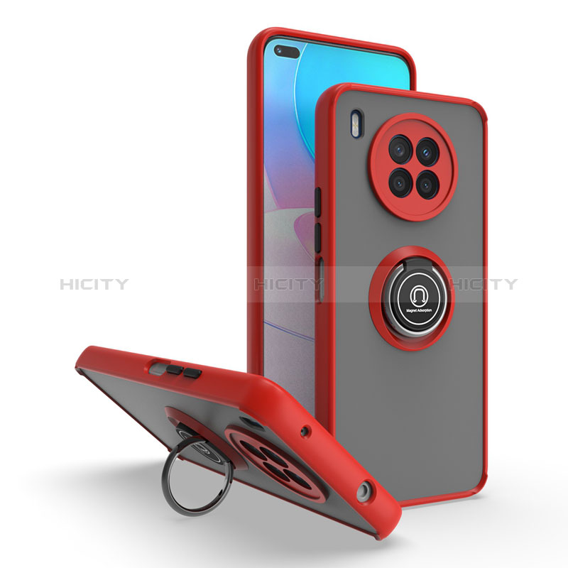 Funda Bumper Silicona y Plastico Mate Carcasa con Magnetico Anillo de dedo Soporte QW2 para Huawei Nova 8i Rojo