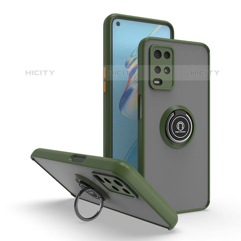 Funda Bumper Silicona y Plastico Mate Carcasa con Magnetico Anillo de dedo Soporte QW2 para Oppo A54 4G Ejercito Verde