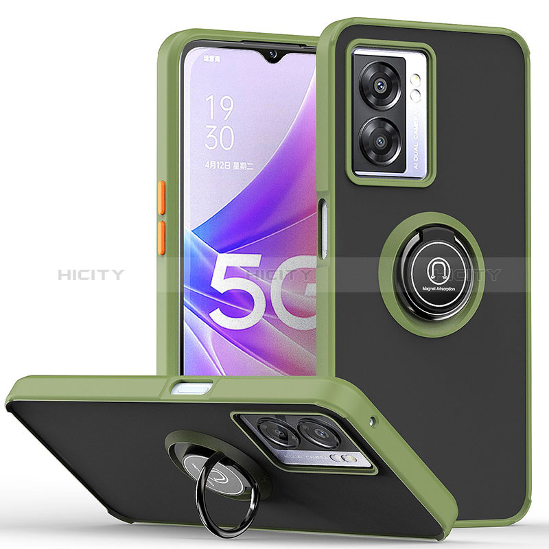 Funda Bumper Silicona y Plastico Mate Carcasa con Magnetico Anillo de dedo Soporte QW2 para Oppo A56S 5G