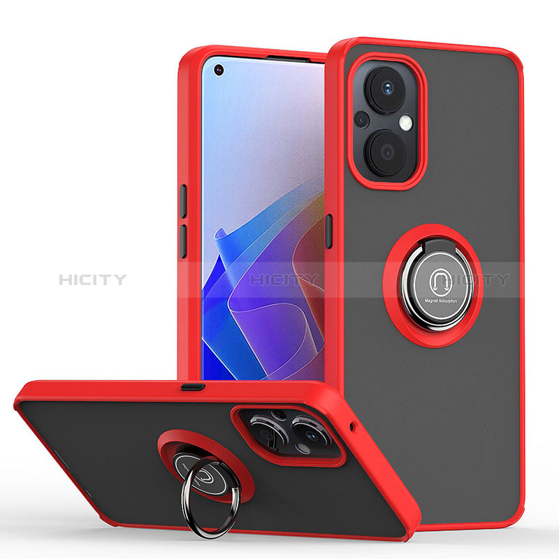 Funda Bumper Silicona y Plastico Mate Carcasa con Magnetico Anillo de dedo Soporte QW2 para Oppo A96 5G