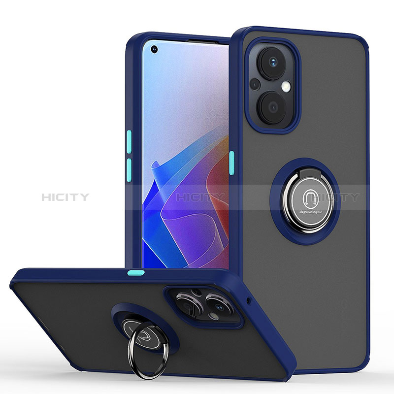 Funda Bumper Silicona y Plastico Mate Carcasa con Magnetico Anillo de dedo Soporte QW2 para Oppo A96 5G