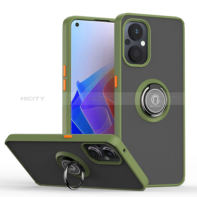 Funda Bumper Silicona y Plastico Mate Carcasa con Magnetico Anillo de dedo Soporte QW2 para Oppo A96 5G