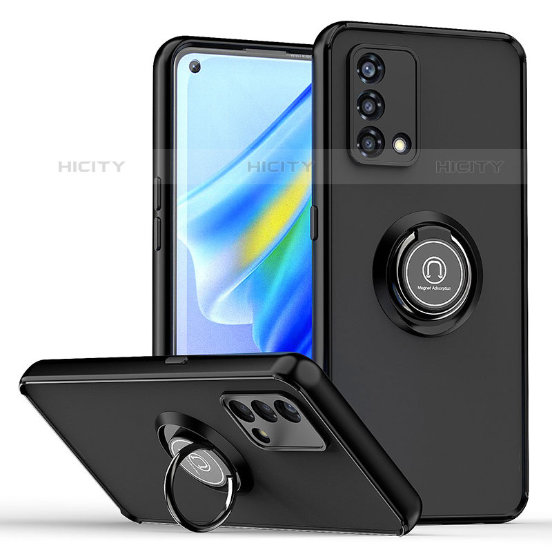 Funda Bumper Silicona y Plastico Mate Carcasa con Magnetico Anillo de dedo Soporte QW2 para Oppo F21 Pro 4G Negro