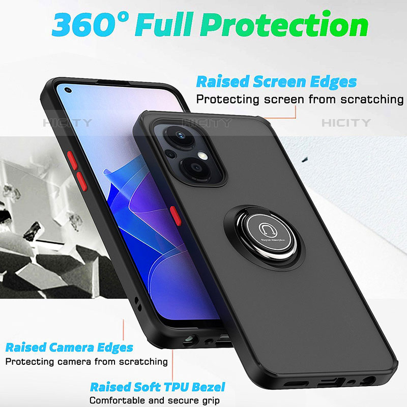 Funda Bumper Silicona y Plastico Mate Carcasa con Magnetico Anillo de dedo Soporte QW2 para Oppo F21 Pro 5G