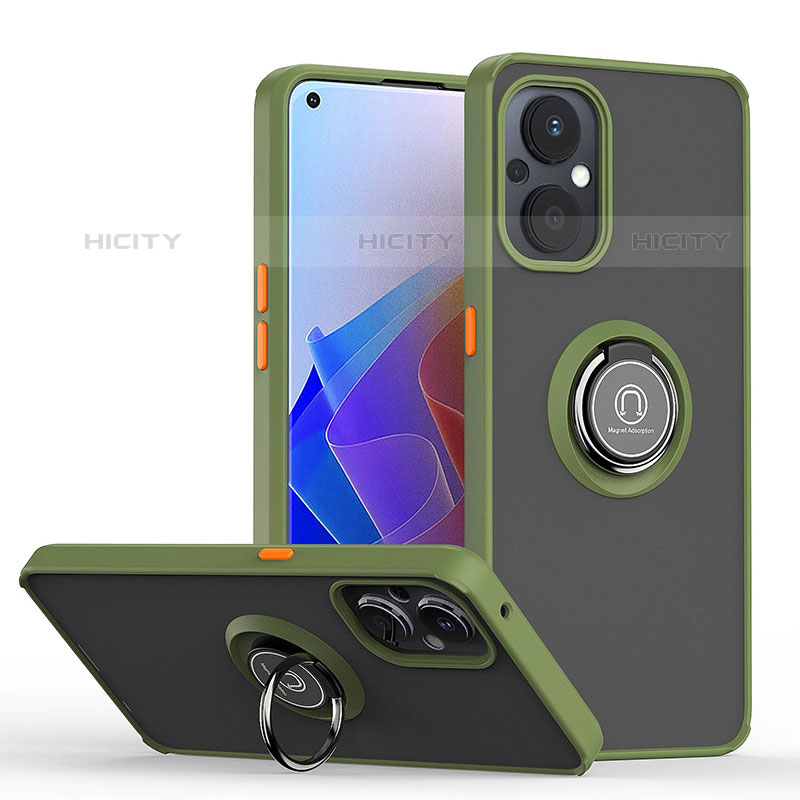 Funda Bumper Silicona y Plastico Mate Carcasa con Magnetico Anillo de dedo Soporte QW2 para Oppo F21 Pro 5G