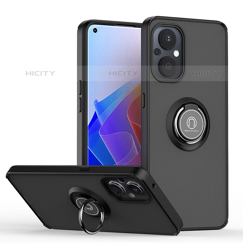 Funda Bumper Silicona y Plastico Mate Carcasa con Magnetico Anillo de dedo Soporte QW2 para Oppo F21 Pro 5G Negro