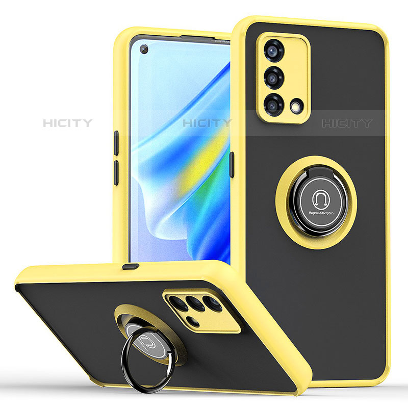 Funda Bumper Silicona y Plastico Mate Carcasa con Magnetico Anillo de dedo Soporte QW2 para Oppo F21s Pro 4G Amarillo